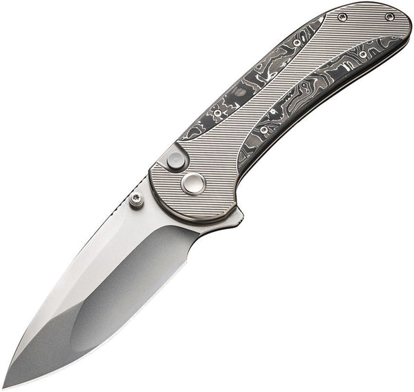 We Knife Co Ltd Zizzit Button Lock BB Titanium w Aluminum Foil CF Inlay Bead Blast CPM-20CV
