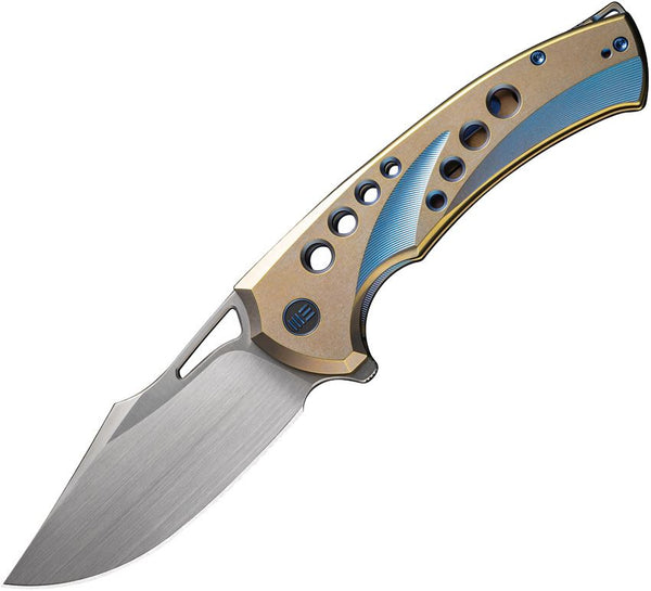 We Knife Co Ltd Swiftfin Framelock Blue/Gold Titanium Satin CPM-20CV