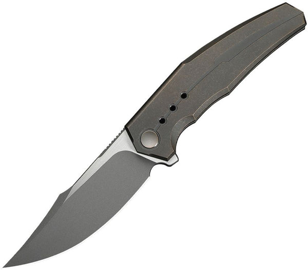 We Knife Co Ltd Kyklos Framelock Bronze SW 6AL4V Titanium Gray Stonewashed, Satin Flat Clip Point Bohler M390