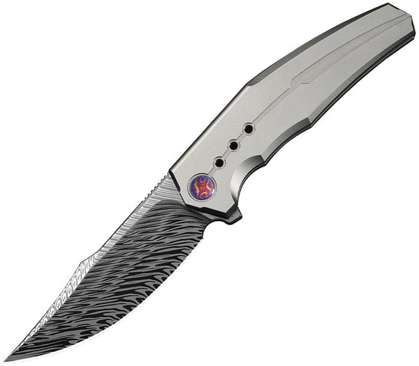 We Knife Co Ltd Kyklos Framelock Gray  6AL4V Titanium Clip Point Damasteel (Fafnir)
