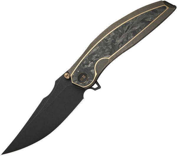 We Knife Co Ltd Quinseris Nested Frame Lock Bronze, Black, Golden 6AL4V Titanium w Shredded CF Inlay Black SW Bohler M390