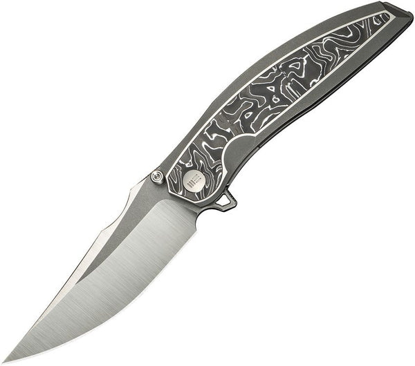 We Knife Co Ltd Quinseris Nested Frame Lock 6AL4V Titanium w Aluminum Foil CF Inlay Hand Polished Satin, Gray SW Bohler M390