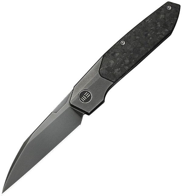 We Knife Co Ltd Brr15 Bolster Lock 6AL4V Titanium With Shredded Carbon Fiber Inlay Polished Gray Wharncliffe Bohler M390