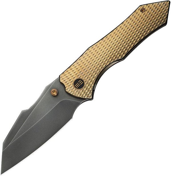 We Knife Co Ltd High-Fin XL Framelock Gold Textured Titanium Gray Stonewash CPM-20CV