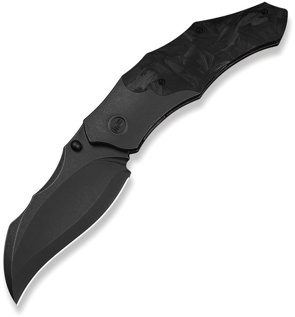 We Knife Co Ltd Orc Boss Nested Linerlock Blackout 6AL4V Titanium w Shredded Carbon Fiber Inlay Stonewashed Hawkbill CPM 20CV