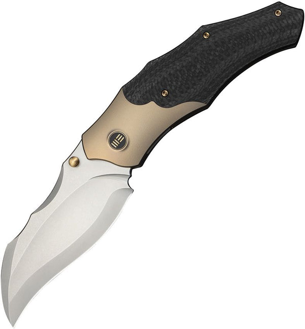 We Knife Co Ltd Orc Boss Nested Linerlock Champagne, Black 6AL4V Titanium w Twill Carbon Fiber Inlay Stonewashed Hawkbill CPM 20CV