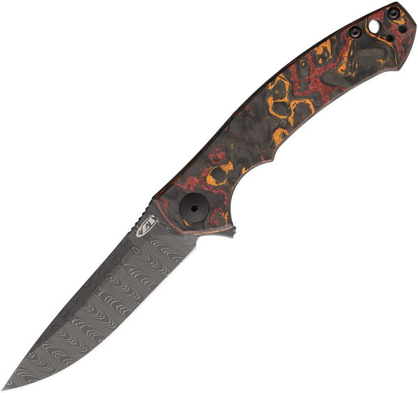 Zero Tolerance Sinkevich Framelock Black/Red/Orange Fat Carbon Fiber Damascus