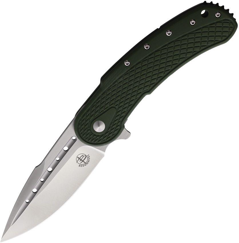 Begg Knives Bodega Framelock OD Green Checkered G10 Satin Spear Point D2 - Knives.mx