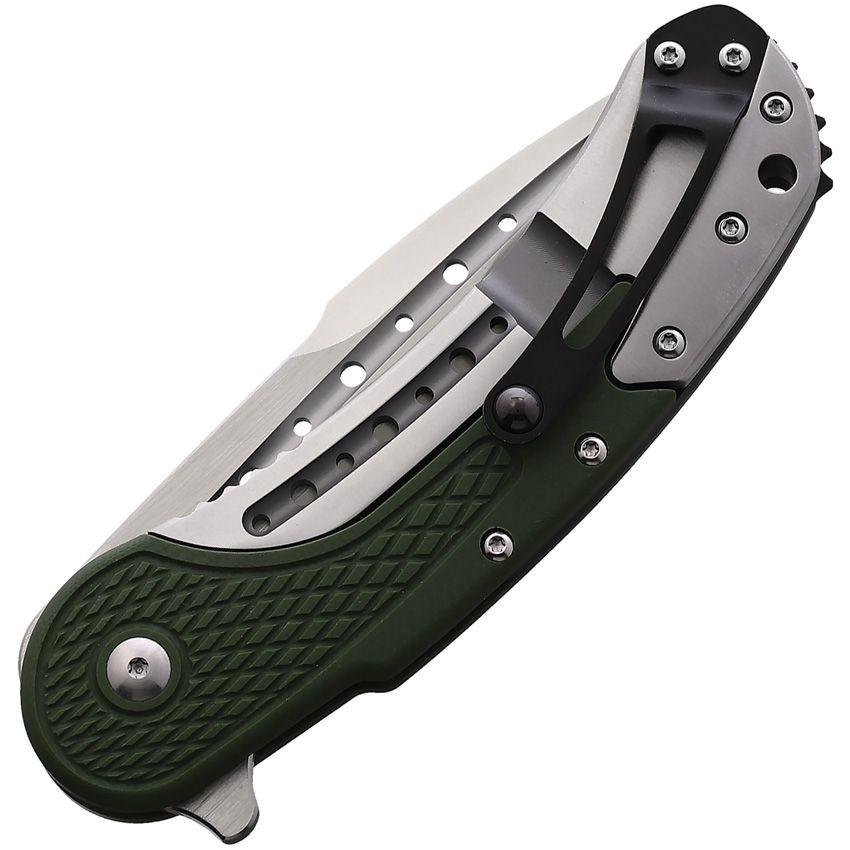 Begg Knives Bodega Framelock OD Green Checkered G10 Satin Spear Point D2 - Knives.mx