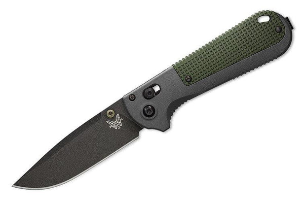 Benchmade Redoubt Overlander Gray w/ Forrest Green Grip Grivory Cobalt Black Plain Drop Point CPM-D2 - Knives.mx