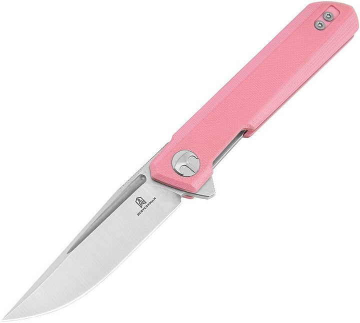 Bestech Knives Mini Dundee Linerlock Pink G10 Stonewash & Satin D2 - Knives.mx