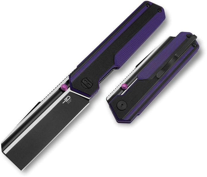 Bestech Knives Tardis Linerlock Black & Purple G10 DLC & Satin Cleaver D2 - Knives.mx