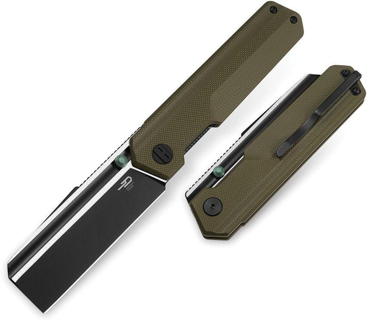 Bestech Knives Tardis Linerlock OD Green G10 DLC & Satin Cleaver D2 - Knives.mx