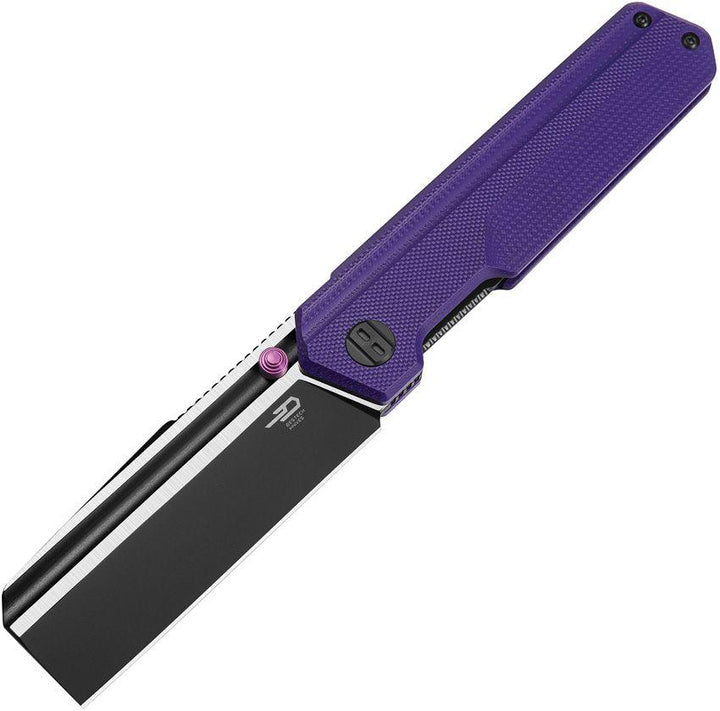 Bestech Knives Tardis Linerlock Purple G10 DLC & Satin Cleaver D2 - Knives.mx