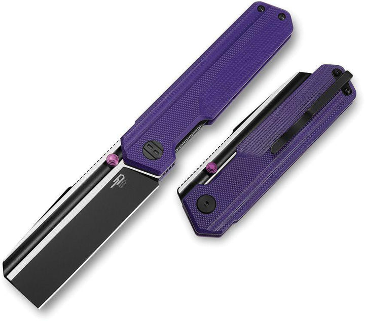 Bestech Knives Tardis Linerlock Purple G10 DLC & Satin Cleaver D2 - Knives.mx