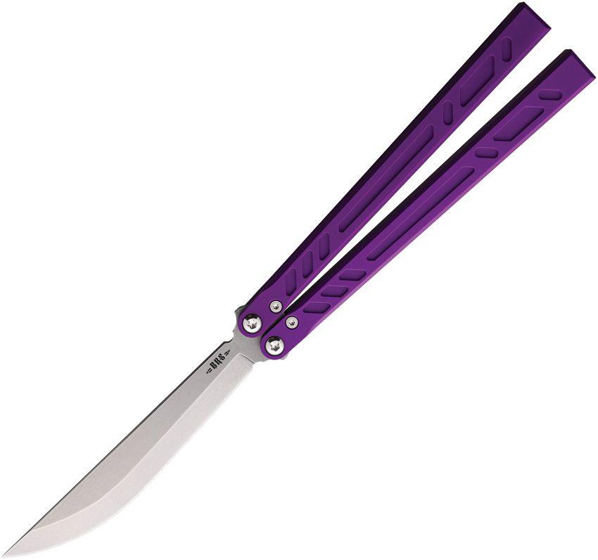 Bladerunners Systems Channel Balisong Purple Aluminum Stonewash 154CM Steel - Knives.mx