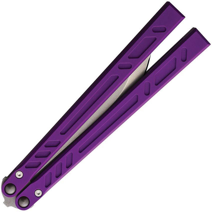 Bladerunners Systems Channel Balisong Purple Aluminum Stonewash 154CM Steel - Knives.mx