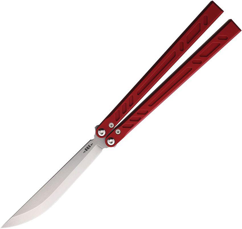 Bladerunners Systems Channel Balisong Red Aluminum Stonewash 154CM Steel - Knives.mx