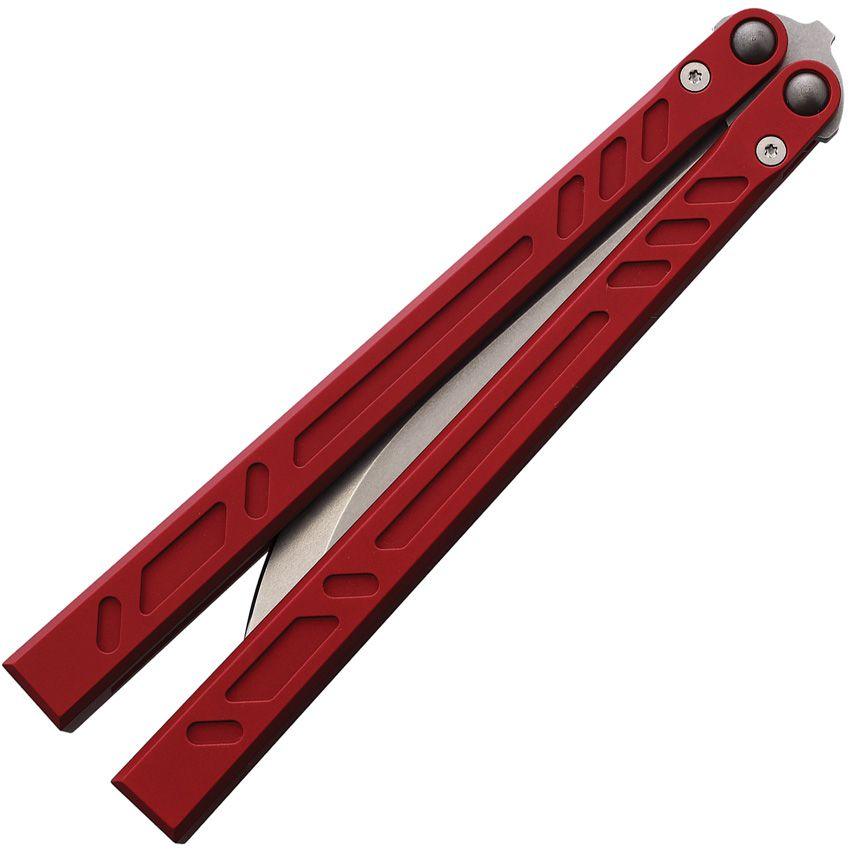 Bladerunners Systems Channel Balisong Red Aluminum Stonewash 154CM Steel - Knives.mx