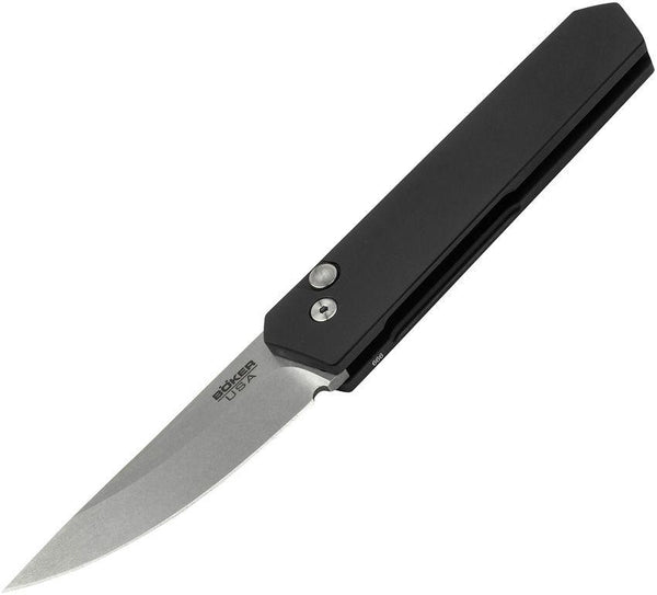 Boker Auto Kwaiken Compact Button Black Aluminum Stonewash 154CM - Knives.mx