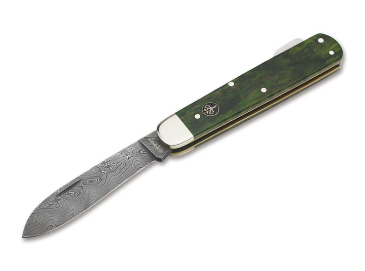 Boker Hunter Lockback Green Curly Birch Wood Damascus - Knives.mx