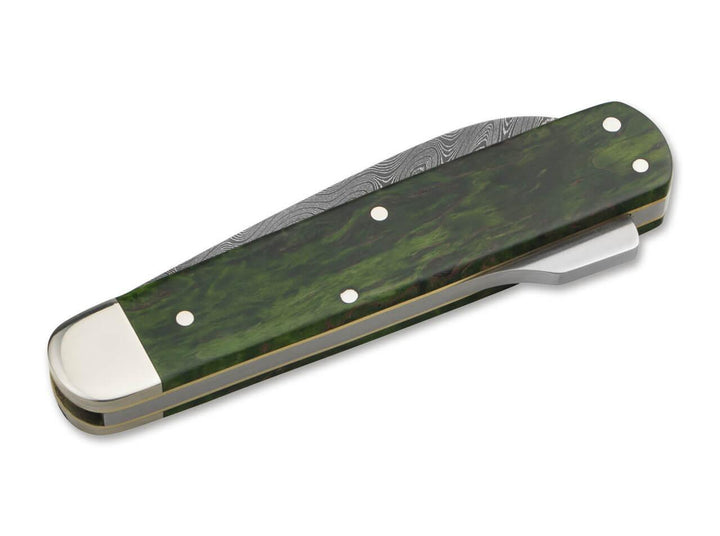 Boker Hunter Lockback Green Curly Birch Wood Damascus - Knives.mx