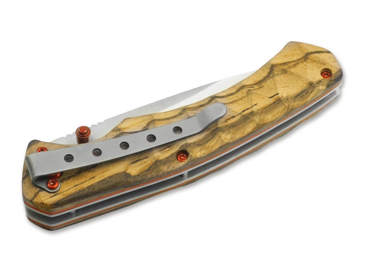 Boker Magnum Red Pupil Linerlock Sculpted Zebrawood Satin 440A - Knives.mx