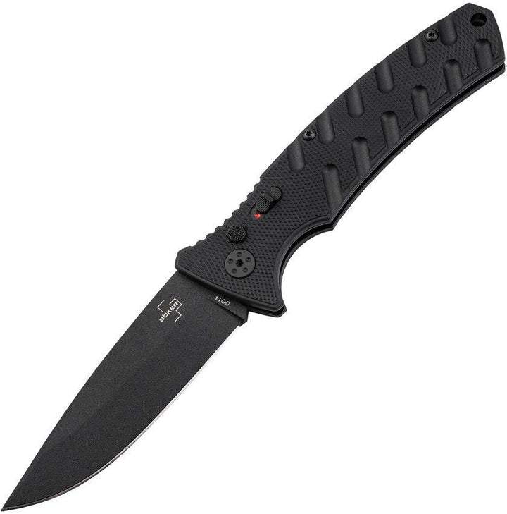 Boker Plus Auto Large Strike Button Lock Blackout Grivory Coated D2 - Knives.mx