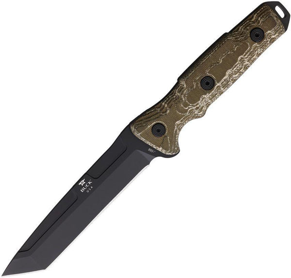 Buck Ground Combat Green Canvas Micarta Black Oxide Coated Tanto 5160 - Knives.mx