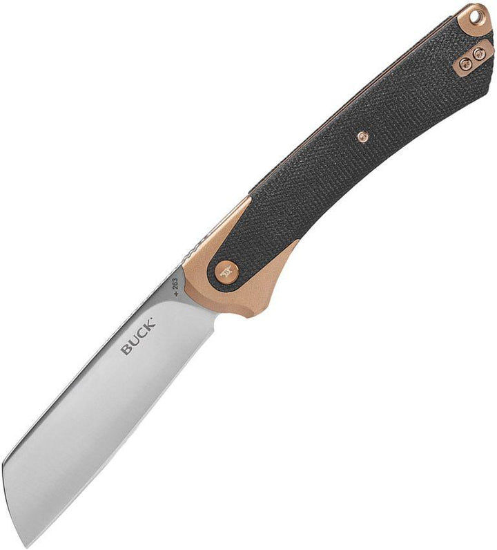 Buck HiLine XL Linerlock Copper Bolsters Black Canvas Micarta Tumbled Cleaver D2 - Knives.mx