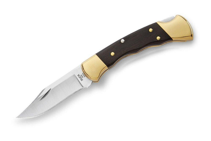 Buck Ranger 112 Lockback Finger Grooved Crelicam Ebony Wood Satin Clip Point 420HC - Knives.mx