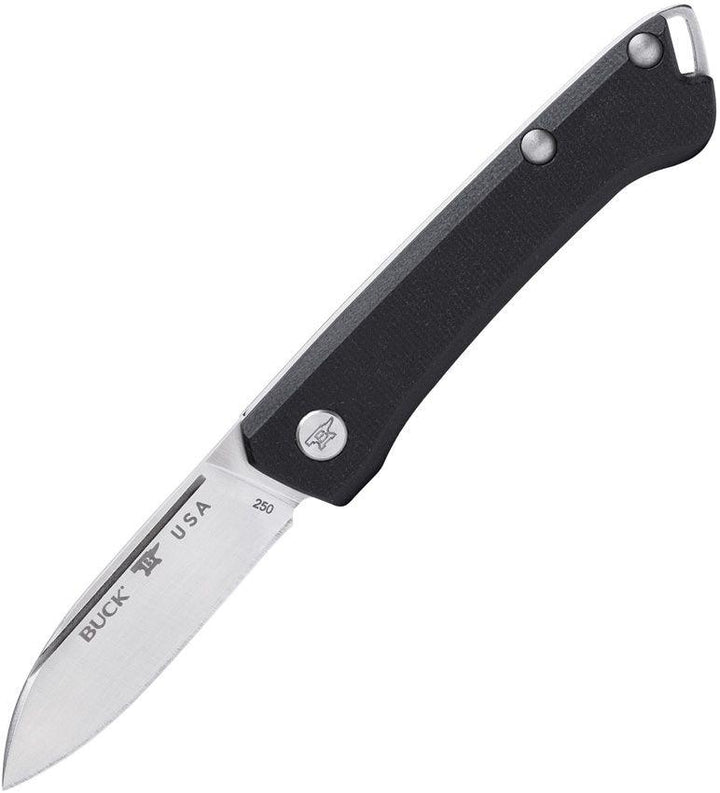 Buck Saunter Folder Black Canvas Micarta Drop Point Satin 154CM - Knives.mx