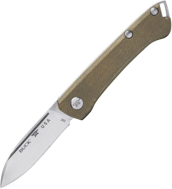 Buck Saunter Folder Green Canvas Micarta Drop Point Satin 154CM - Knives.mx