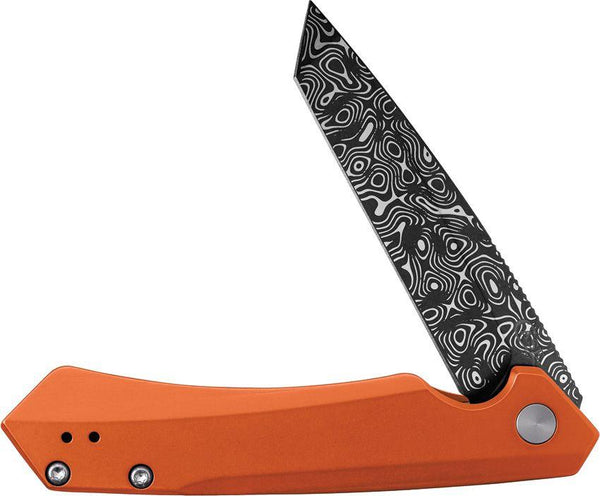 Case Cutlery Kinzua Framelock Orange Anodized Aluminum Tanto Damascus - Knives.mx