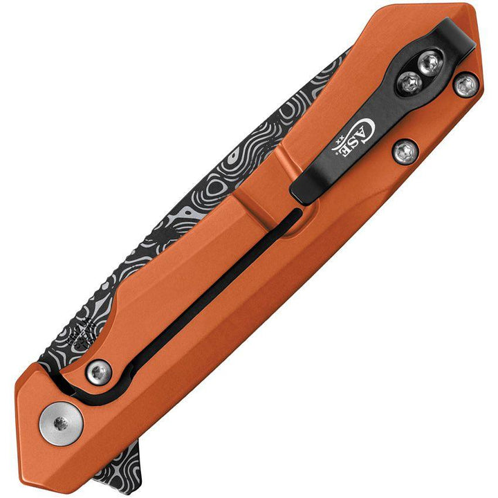 Case Cutlery Kinzua Framelock Orange Anodized Aluminum Tanto Damascus - Knives.mx