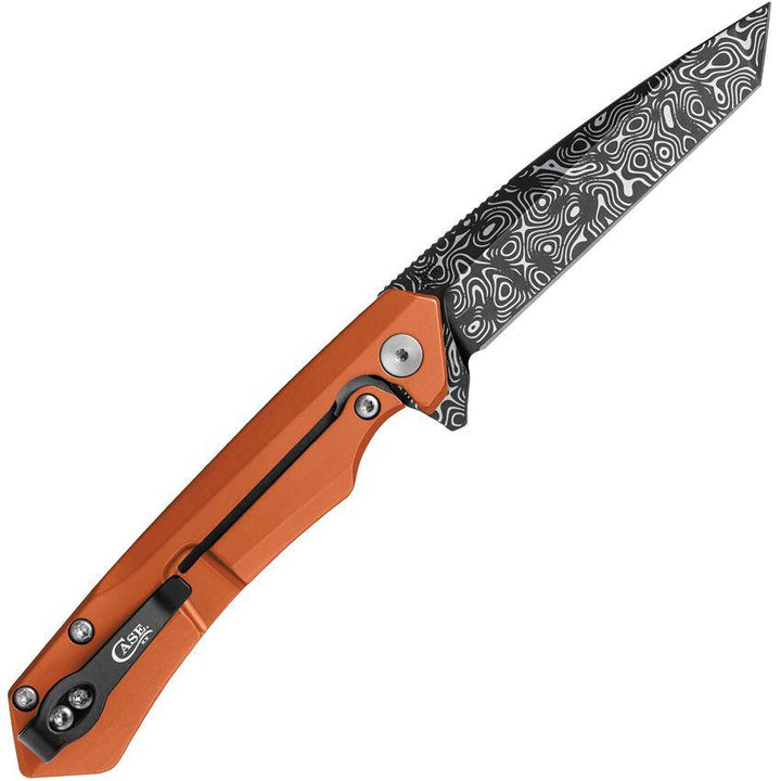 Case Cutlery Kinzua Framelock Orange Anodized Aluminum Tanto Damascus - Knives.mx