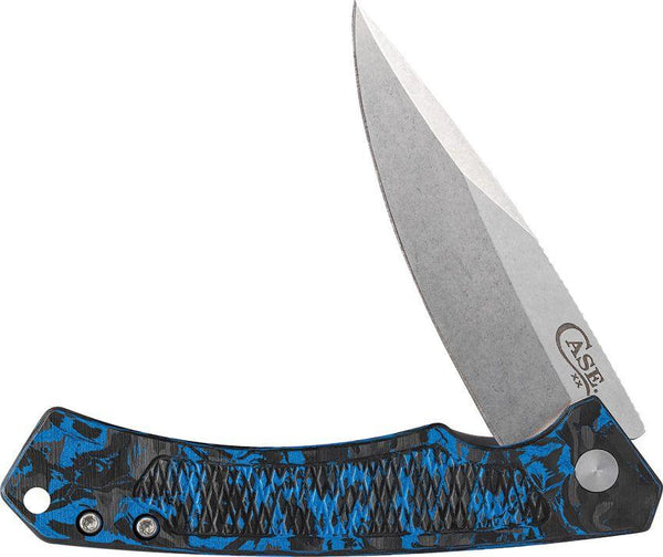 Case Cutlery Marilla Framelock Blue Marbled CF w Black Aluminum Back Stonewash S35VN - Knives.mx