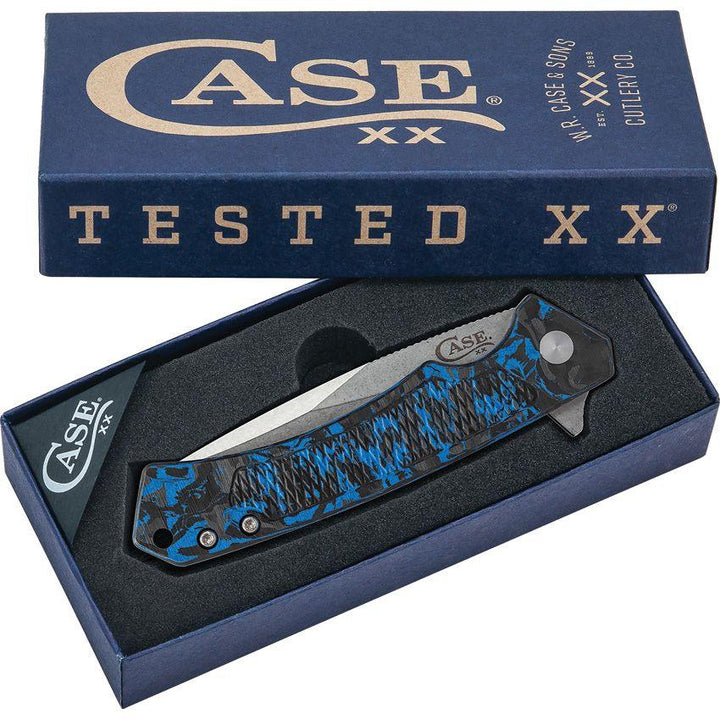 Case Cutlery Marilla Framelock Blue Marbled CF w Black Aluminum Back Stonewash S35VN - Knives.mx