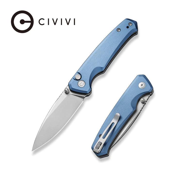 Civivi Altus Button Lock Blue Aluminum Stonewashed Drop Point Nitro-V - Knives.mx