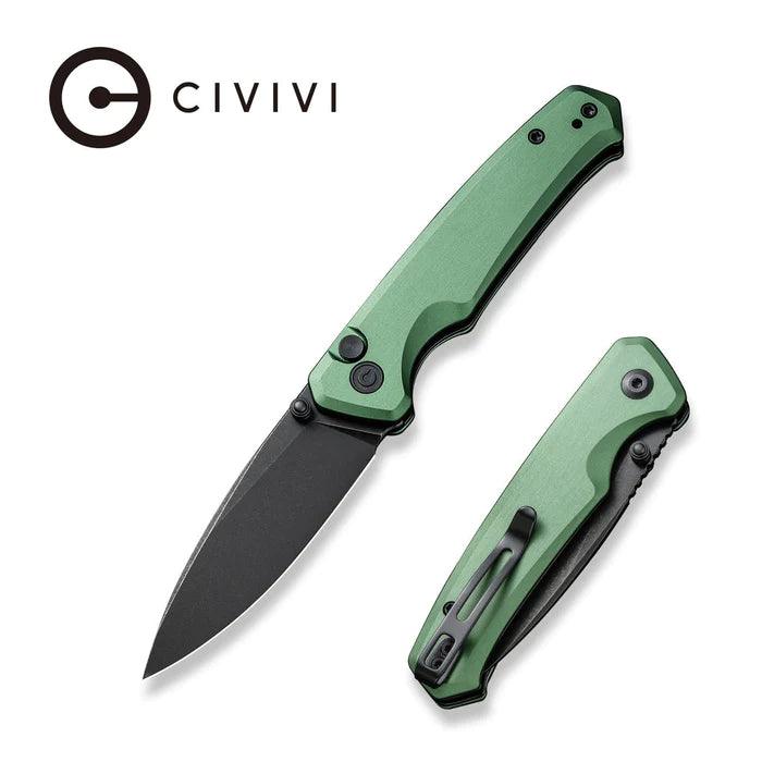 Civivi Altus Button Lock Green Aluminum Black Stonewashed Drop Point Nitro-V - Knives.mx