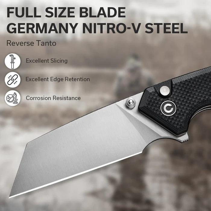 Civivi Amirite Button Lock Black Coarse G10 Satin Reverse Tanto Nitro-V - Knives.mx