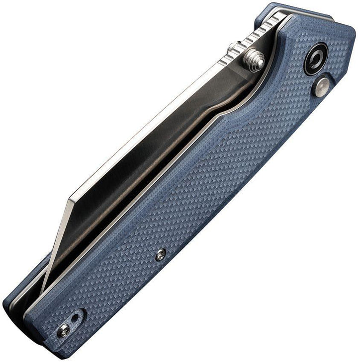 Civivi Amirite Button Lock Blue Gray Coarse G10 Satin Reverse Tanto Nitro-V - Knives.mx