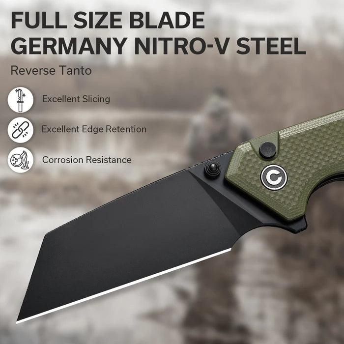 Civivi Amirite Button Lock Od Green Coarse G10 Black Reverse Tanto Nitro-V - Knives.mx