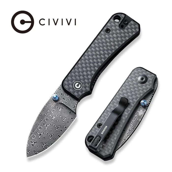 Civivi Baby Banter Linerlock Black G10 w Twill Carbon Fiber Inlay Damascus - Knives.mx