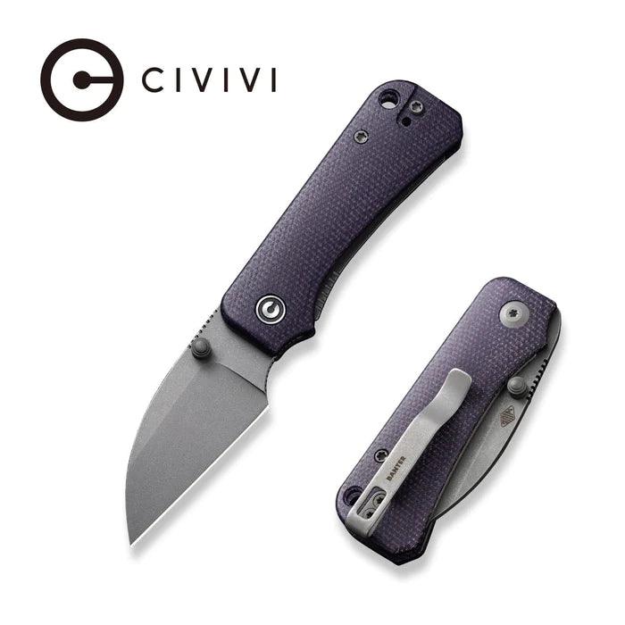 Civivi Baby Banter Nested Liner Lock Purple Canvas Micarta Wharncliffe Gray Stonewashed Nitro-V - Knives.mx