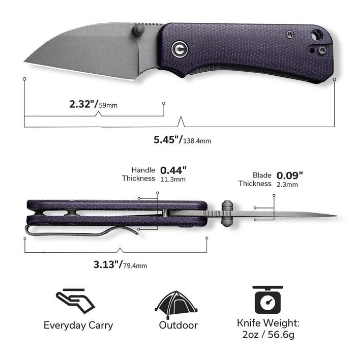 Civivi Baby Banter Nested Liner Lock Purple Canvas Micarta Wharncliffe Gray Stonewashed Nitro-V - Knives.mx