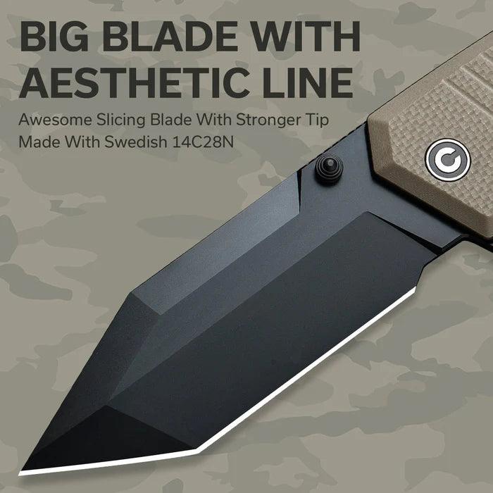 Civivi Bhaltair Liner Lock Tan Coarse G10 Black Tanto 14C28N - Knives.mx