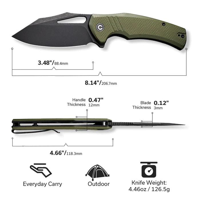 Civivi BullTusk Liner Lock OD Green Coarse G10 Satin Clip Point 14C28N - Knives.mx