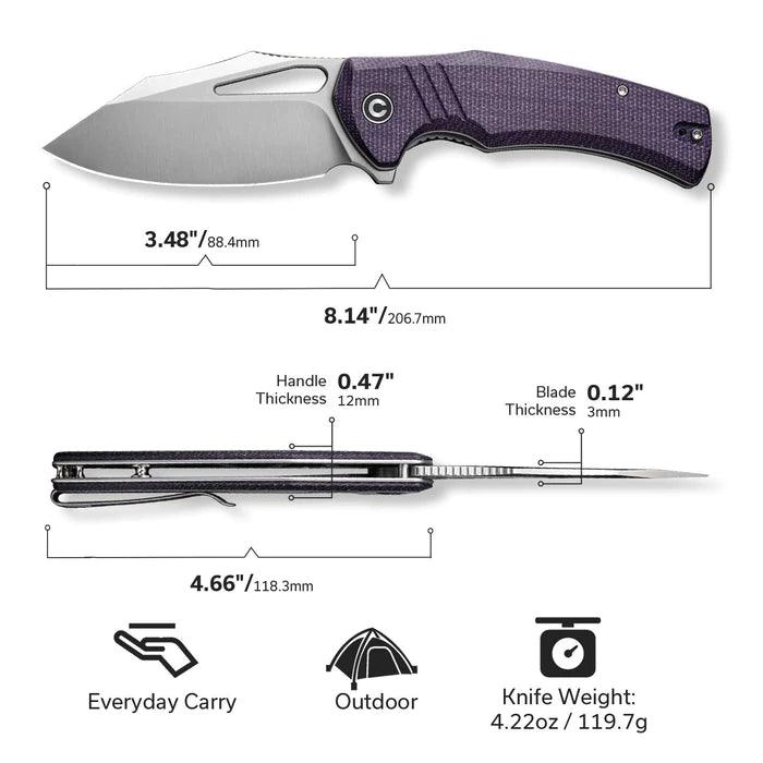 Civivi BullTusk Liner Lock Purple Canvas Micarta Satin Clip Point 14C28N - Knives.mx