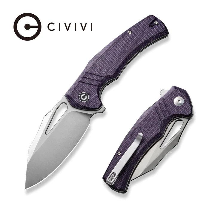 Civivi BullTusk Liner Lock Purple Canvas Micarta Satin Clip Point 14C28N - Knives.mx